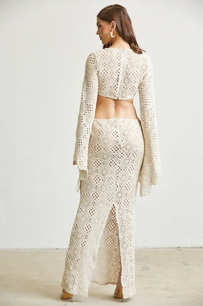 Eupheria Crochet Knit Trumpet Sleeves Dress RosePaulino