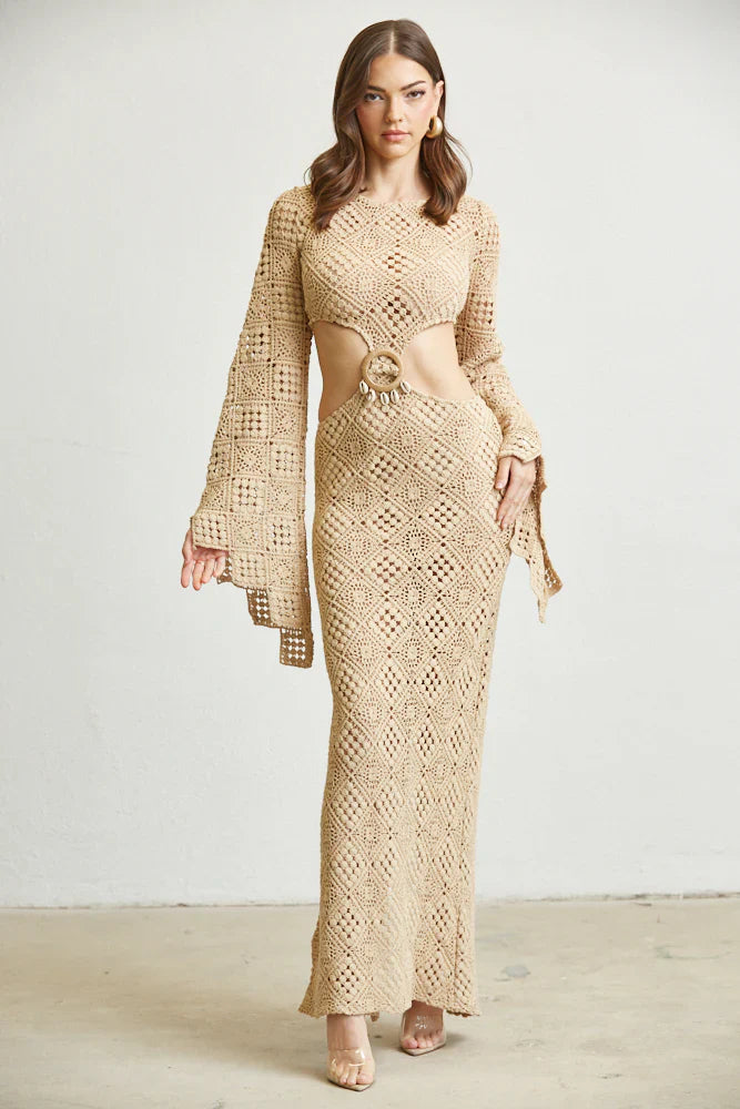 Eupheria Crochet Knit Trumpet Sleeves Dress RosePaulino