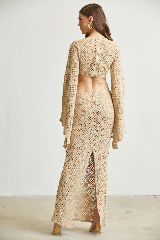 Eupheria Crochet Knit Trumpet Sleeves Dress RosePaulino