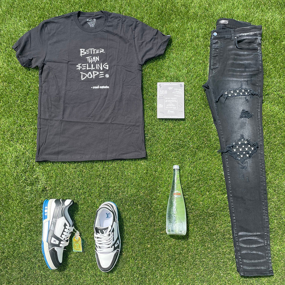 Better Than Selling Dope Tee - Real Estate (Black Tee) Fly Supply Co