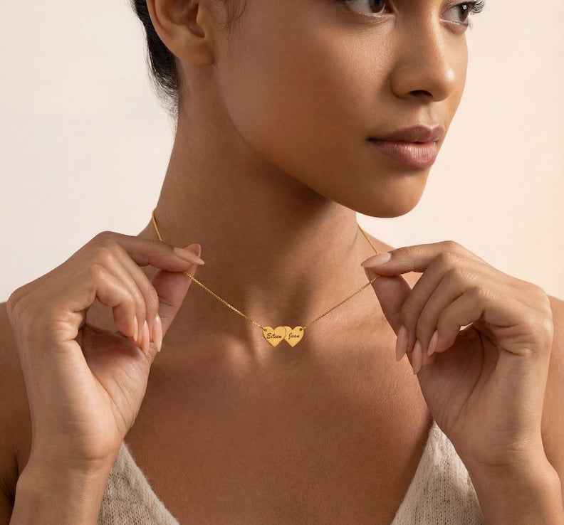 Heart-shaped interlocking custom name necklace