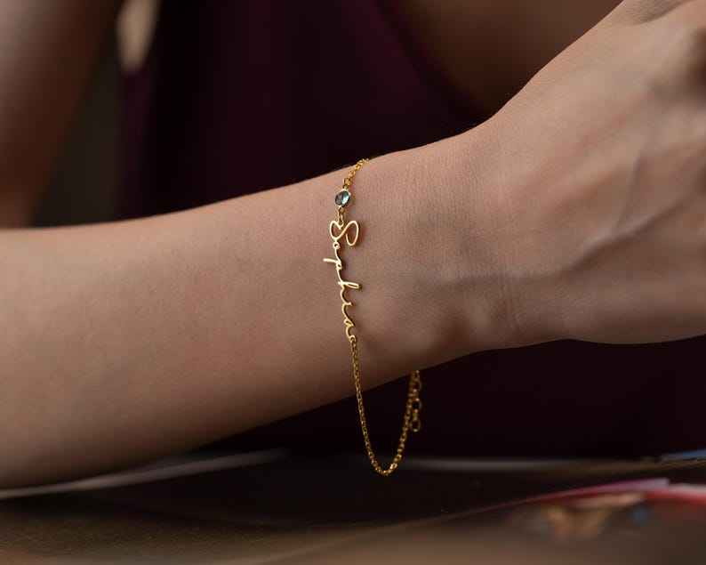 Personalized Cursive Name & Birthstone Bracelet