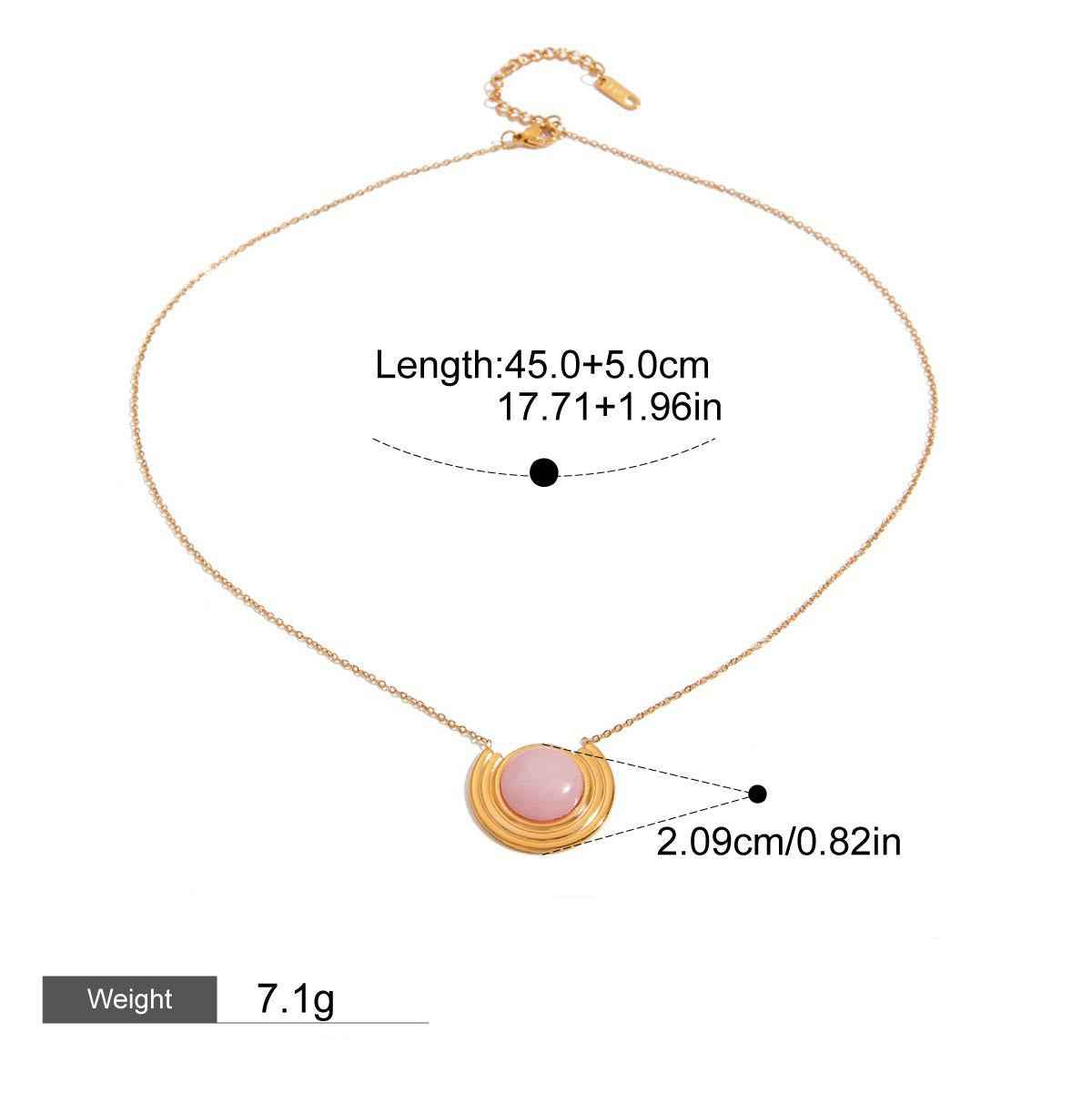 18K gold geometric inlaid gemstone with texture design classic fashion necklace