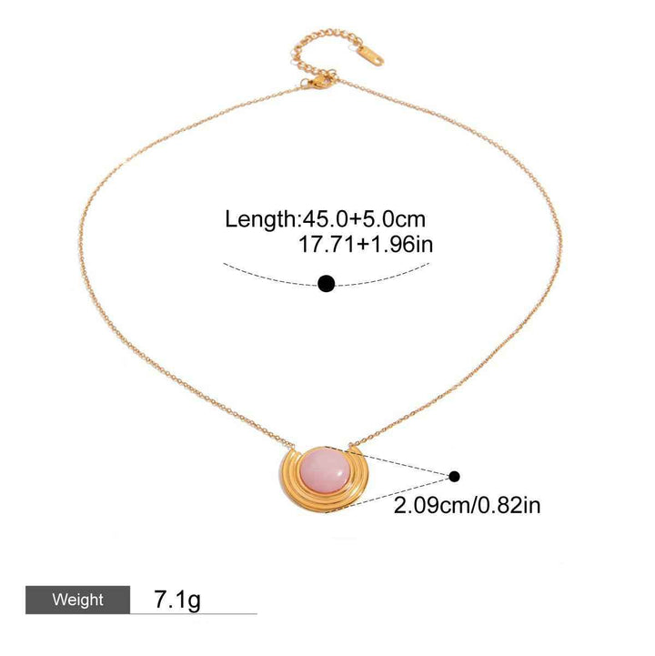 18K gold geometric inlaid gemstone with texture design classic fashion necklace