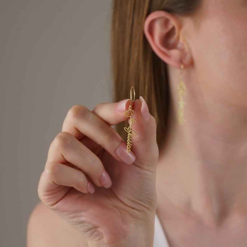 Custom Engraved Script Name Stud Earrings