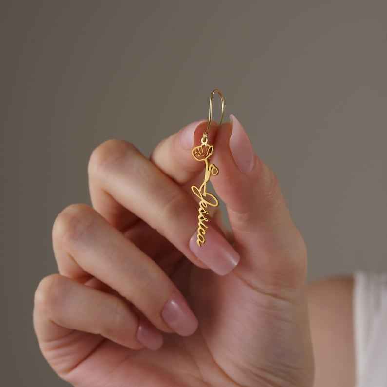 Custom Engraved Script Name Stud Earrings