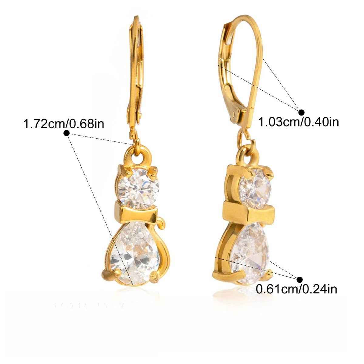 18K gold plated, lightweight and luxurious cat-shaped earrings with zircon stones.