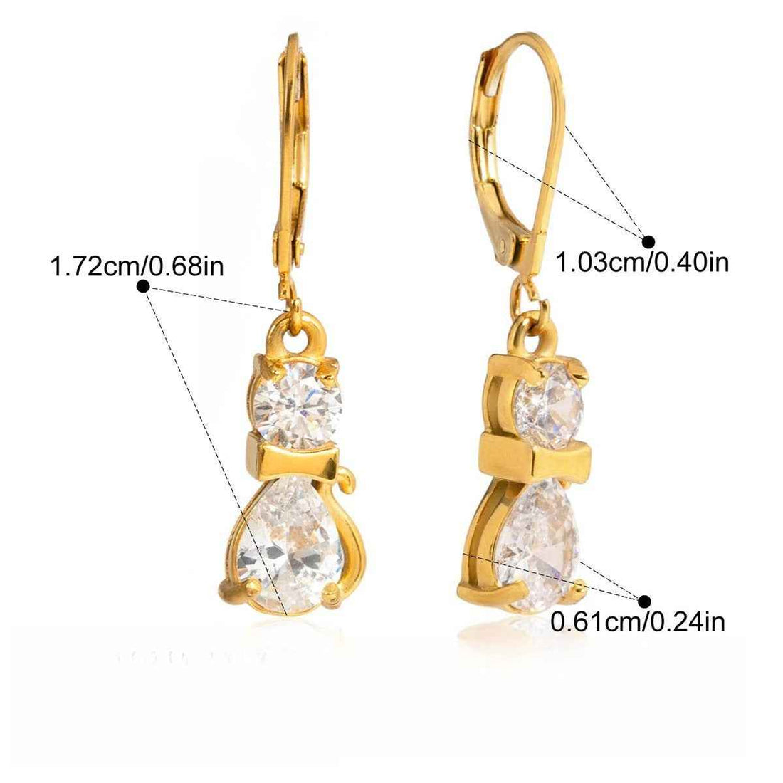 18K gold plated, lightweight and luxurious cat-shaped earrings with zircon stones.