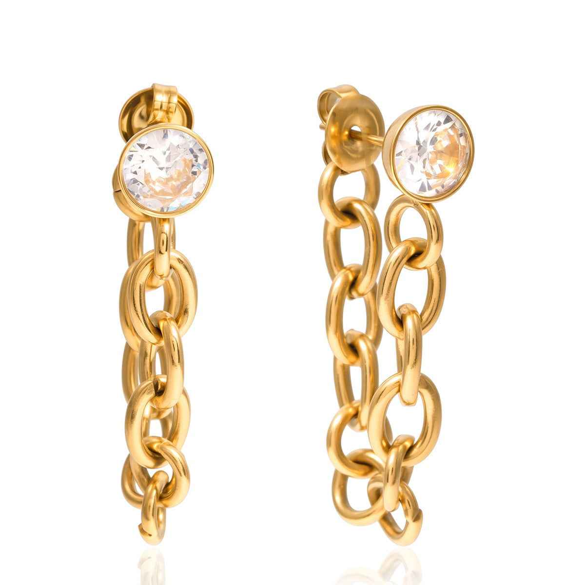 18K gold lightweight luxury earrings with zircon and tassel design.