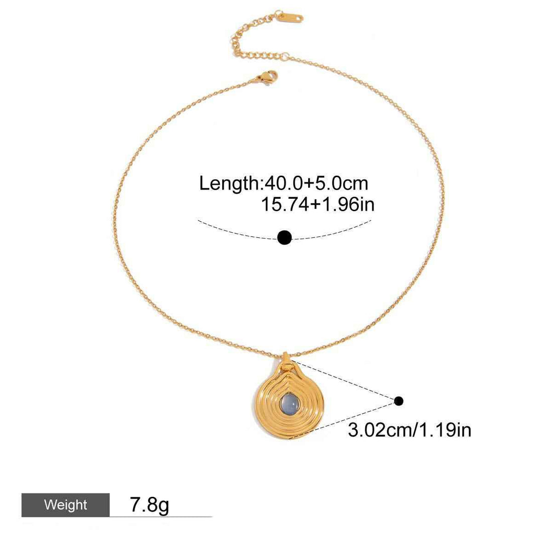 18K gold geometric inlaid gemstone with texture design classic fashion necklace