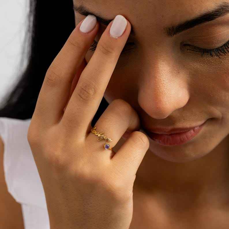 Customized Birthstone Name Open Ring