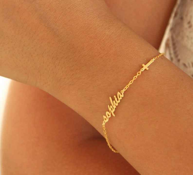 Customized Name and Cross Charm Bracelet
