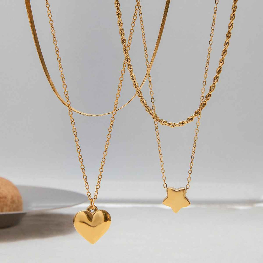 18K gold double chain with heart/star design exquisite simple necklace