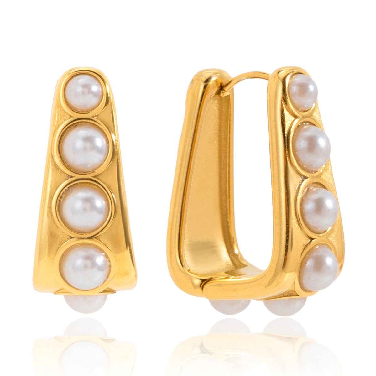 18K gold lightweight luxury earrings with embedded pearls.