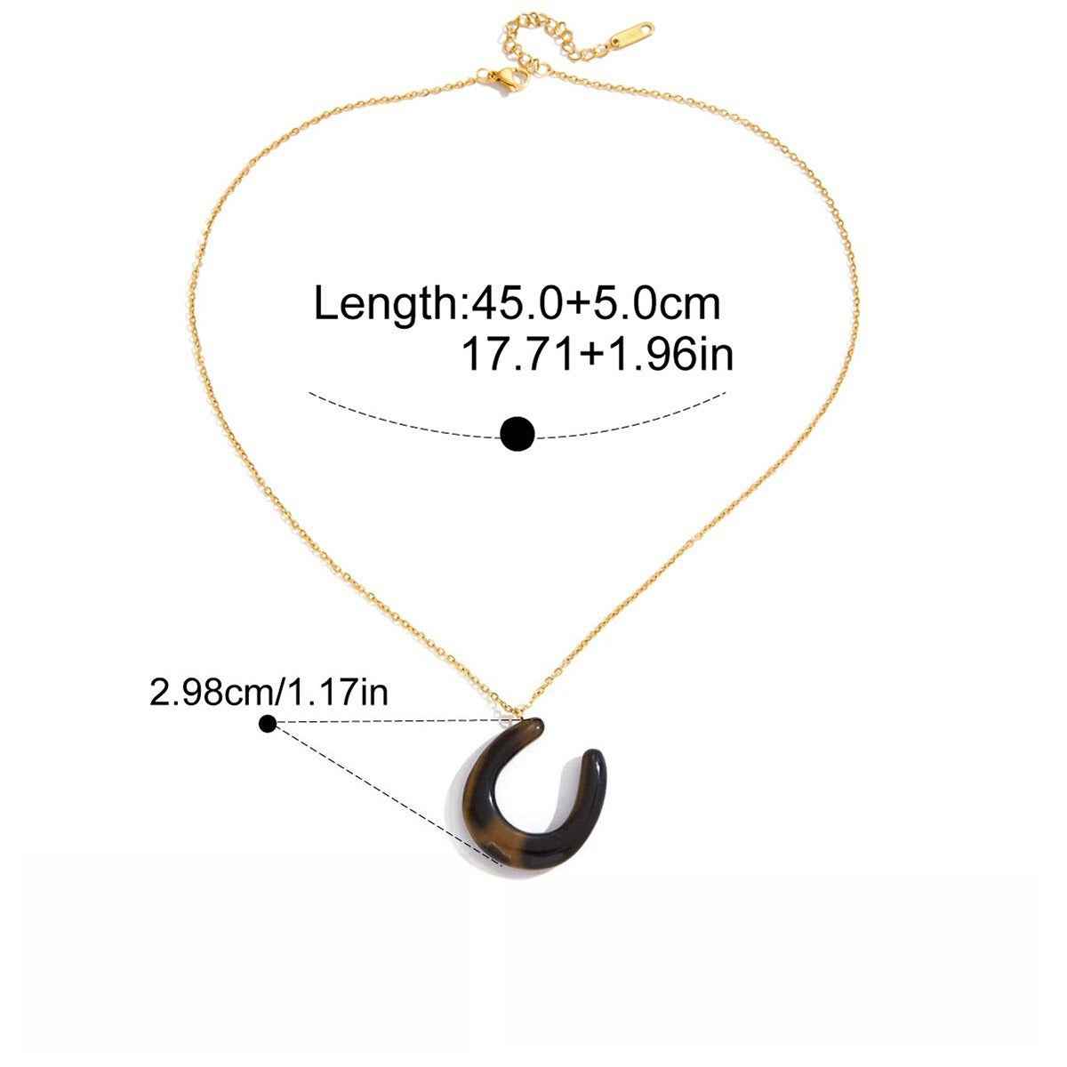 18K Stainless Steel Horseshoe U-shaped Tiger's Eye and Malachite Pendant Necklace