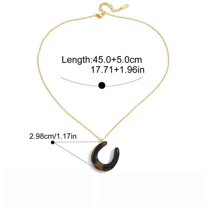 18K Stainless Steel Horseshoe U-shaped Tiger's Eye and Malachite Pendant Necklace