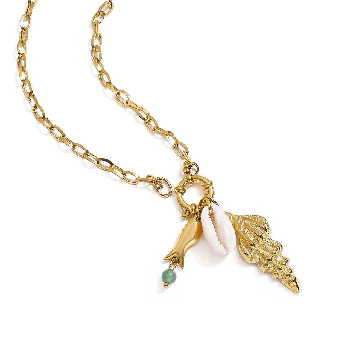 18K Gold Conch Shape Textured Beach Style Necklace