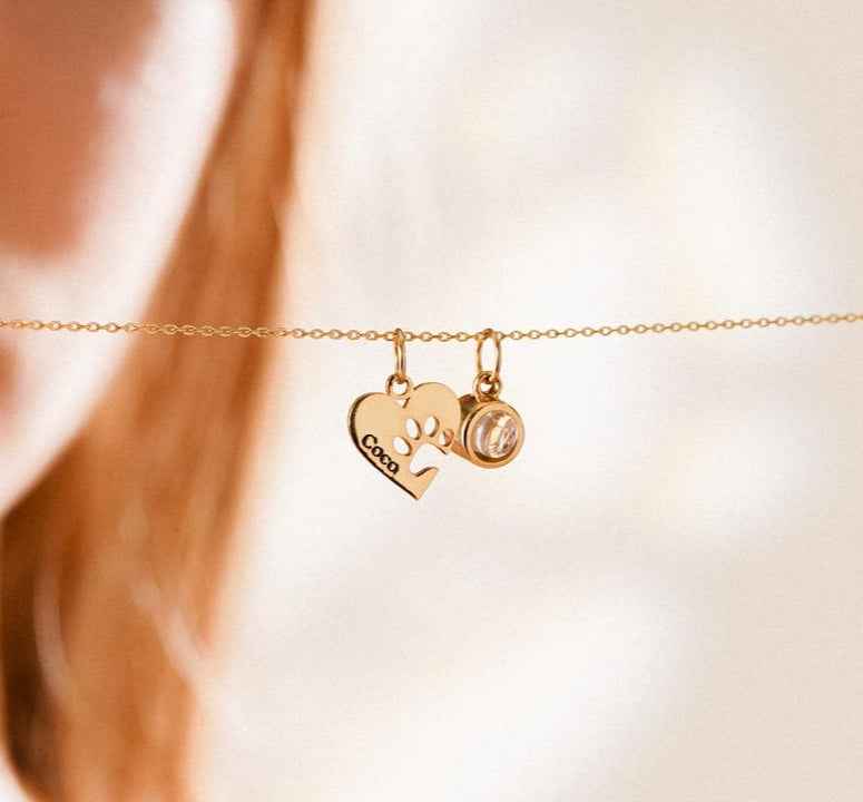 Personalized Heart & Paw Print Photo Custom Necklace