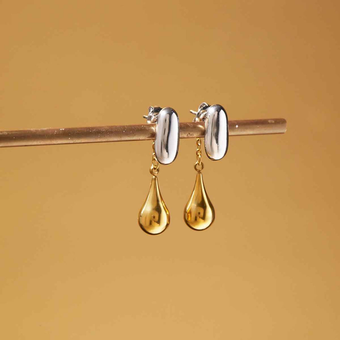 18K gold and S925 silver two-tone teardrop front and back stud earrings
