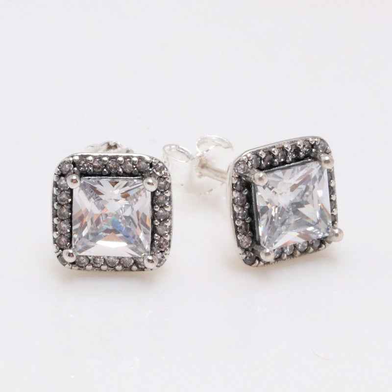 Geometric square diamond design exquisite and noble earrings