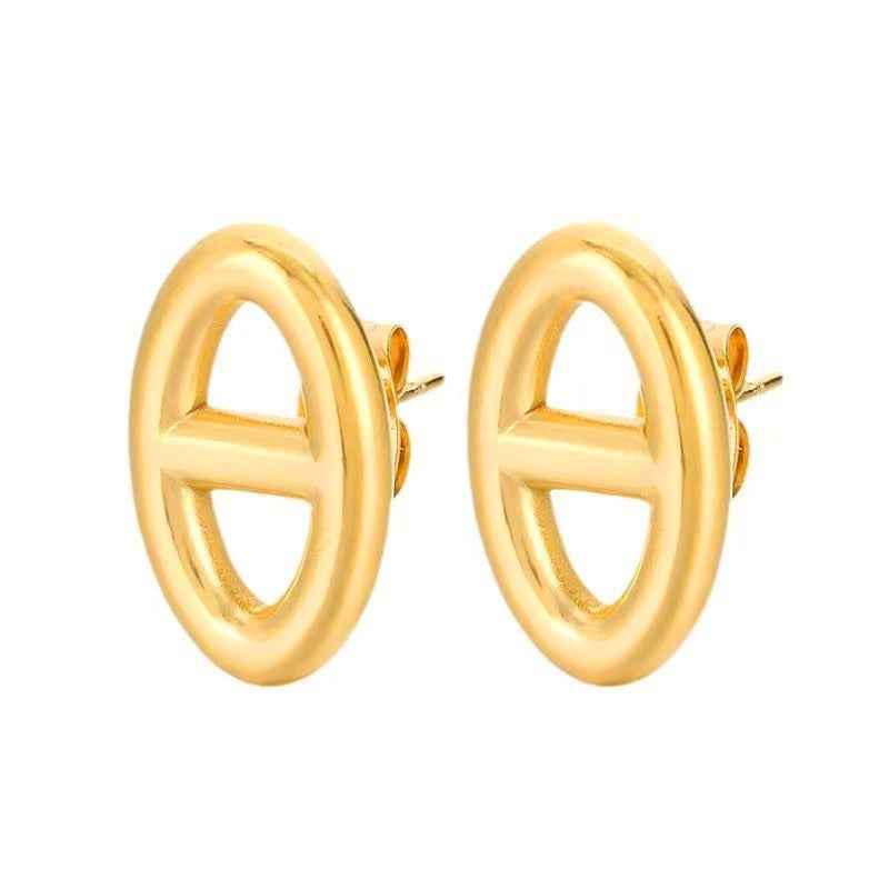 18K Gold Plated Smooth Pig Nose Design Necklace, Bracelet, and Earrings Set