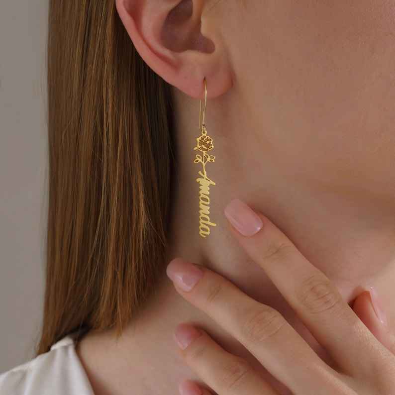 Custom Engraved Script Name Stud Earrings