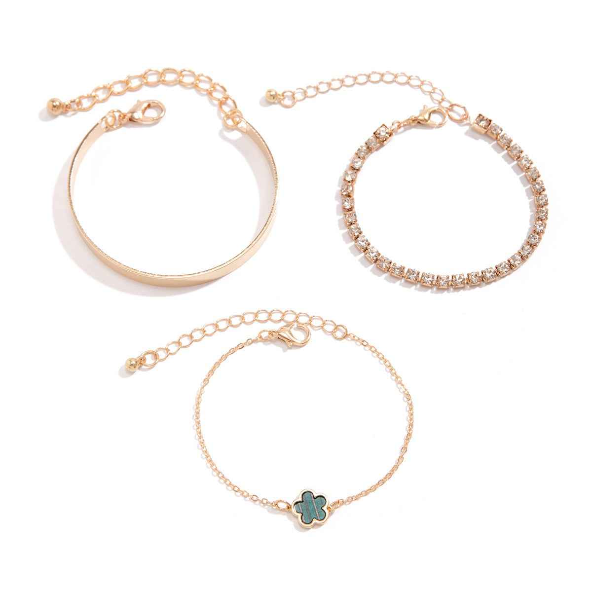 Hip-Hop Punk Rhinestone Chain Clover Bracelet