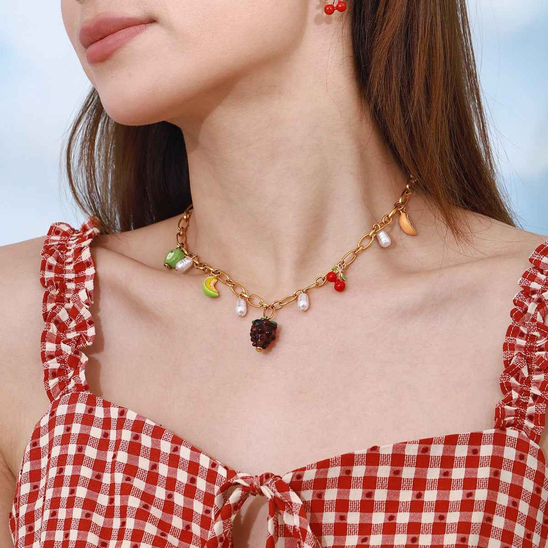 18K gold fruit shape with pearl design fresh and cute necklace