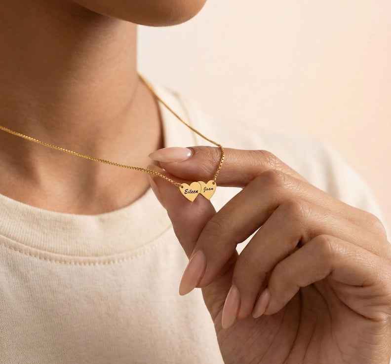 Heart-shaped interlocking custom name necklace