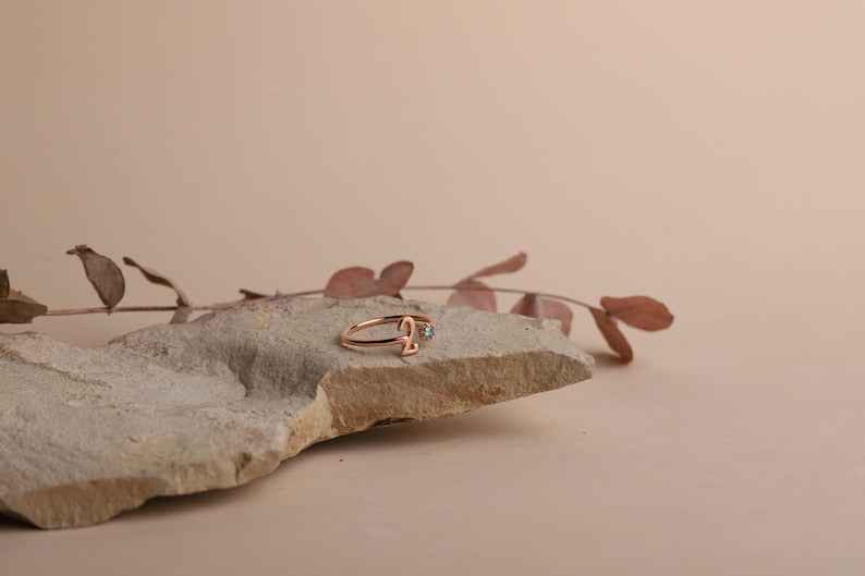 Personalized open ring with birthstones in the shape of numbers and letters