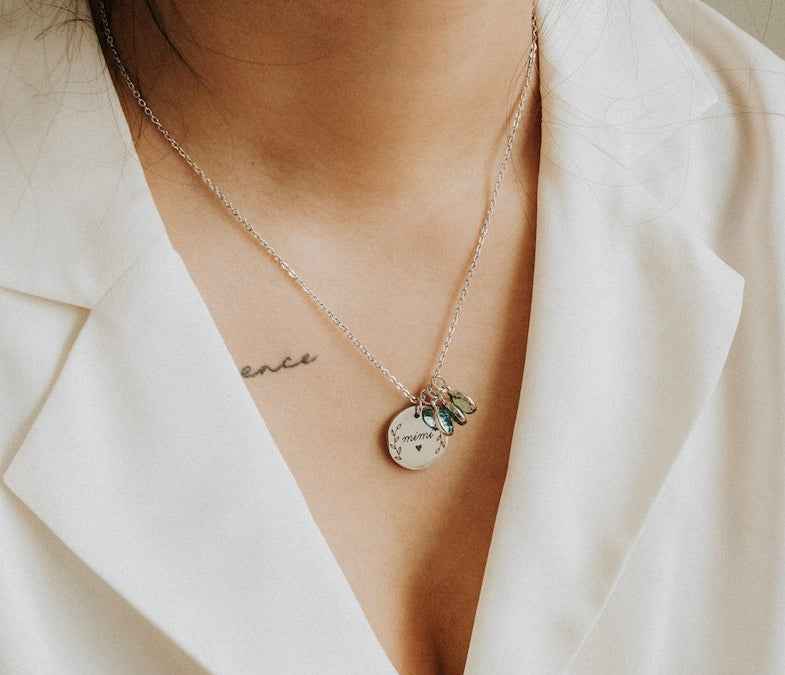 Custom Engraved Birthstone Personalized Necklace