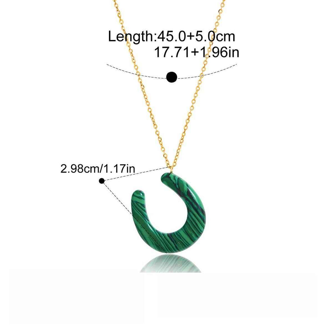 18K Stainless Steel Horseshoe U-shaped Tiger's Eye and Malachite Pendant Necklace