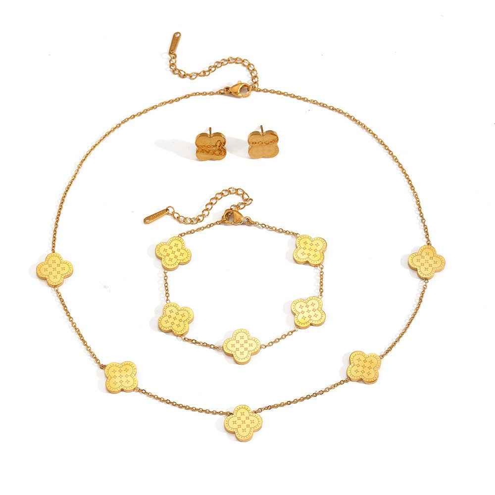 18K Gold Plated Smooth Pig Nose Design Necklace, Bracelet, and Earrings Set