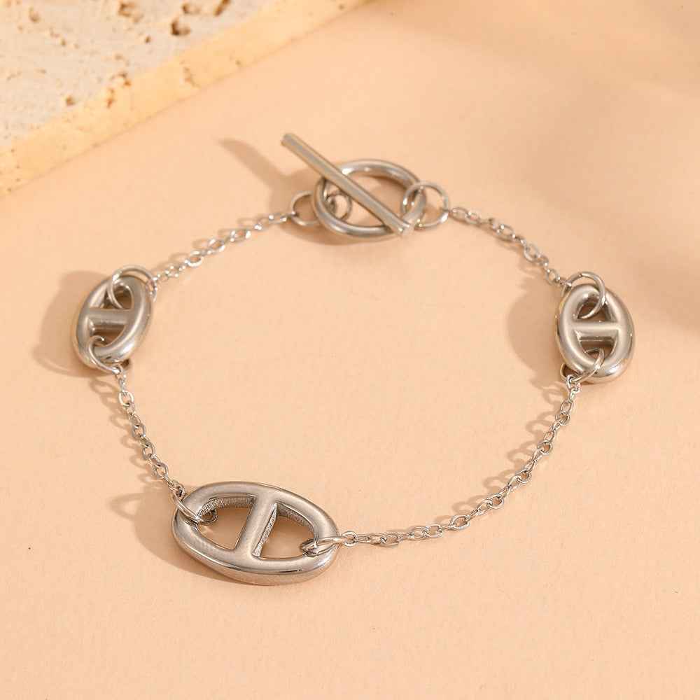 18K Gold Plated Smooth Pig Nose Design Necklace, Bracelet, and Earrings Set