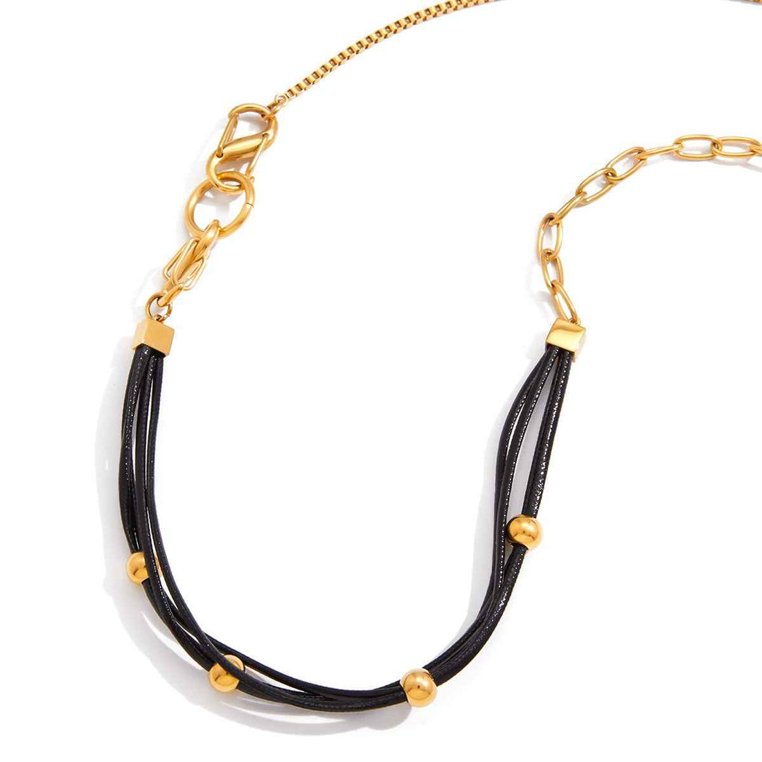 18K gold and black wax cord necklace for women, suitable for autumn and winter sweaters.