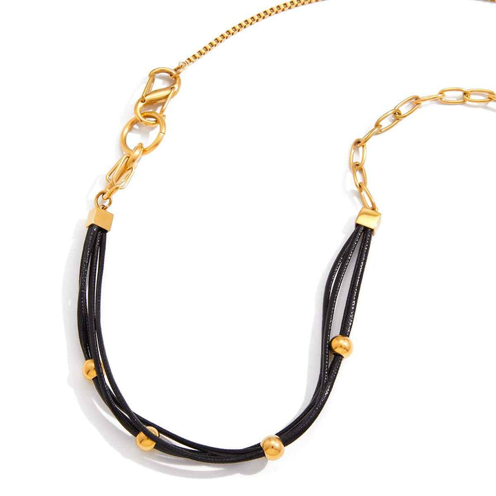 18K gold and black wax cord necklace for women, suitable for autumn and winter sweaters.