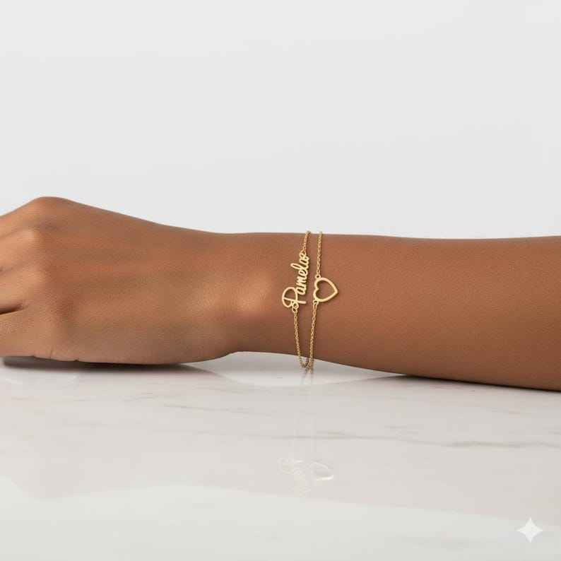 Customized Double-Chain Heart Name Bracelet