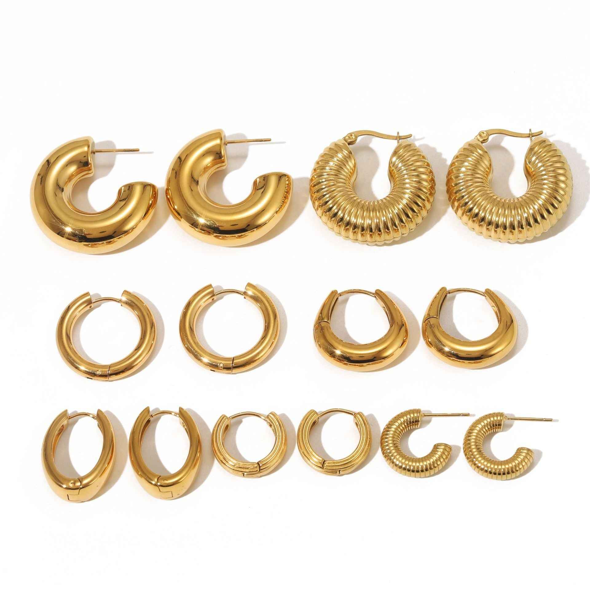 18K gold-plated, lightweight, and luxurious titanium steel stud earrings.