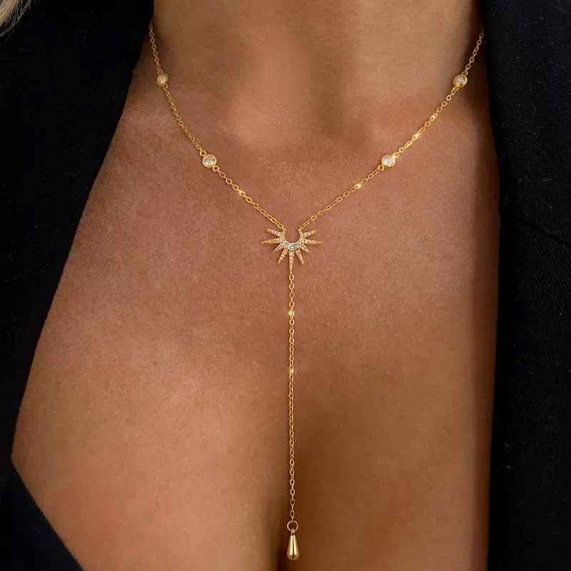 18K gold Y-shaped long tassel beach chain