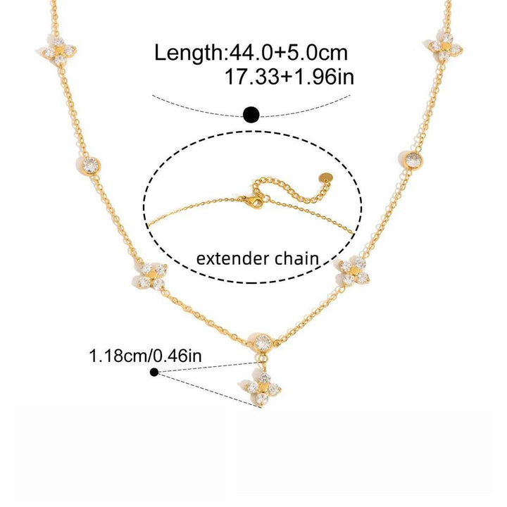 18K gold zircon four-leaf clover necklace