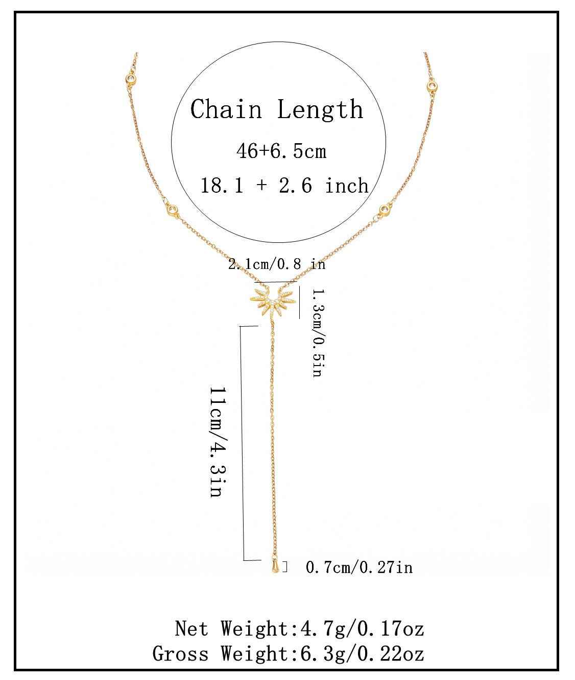 18K gold Y-shaped lasso necklace with diamond-encrusted sunflower and snowflake pendant.