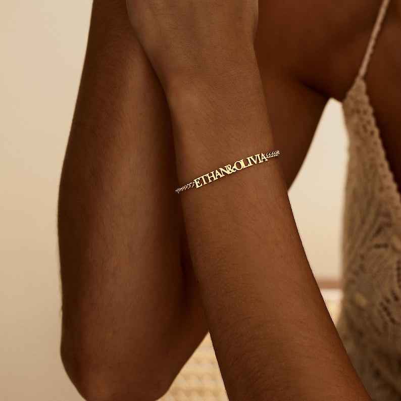 Customized Double Nameplate Name Bracelet