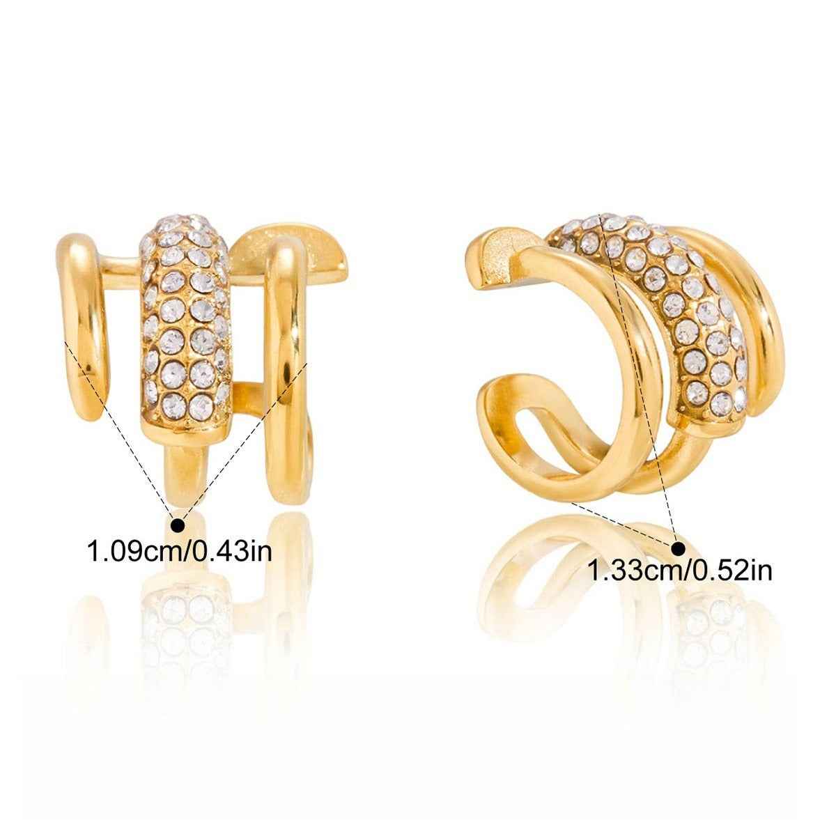 18K gold earrings inlaid with cubic zirconia, in a nail design.