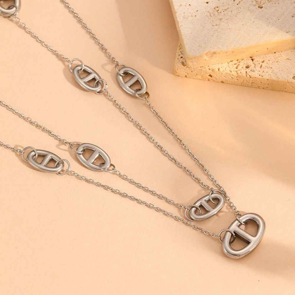 18K Gold Plated Smooth Pig Nose Design Necklace, Bracelet, and Earrings Set