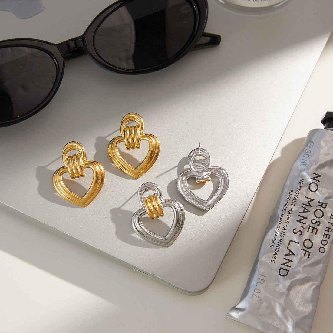 18K gold heart-shaped titanium steel stud earrings