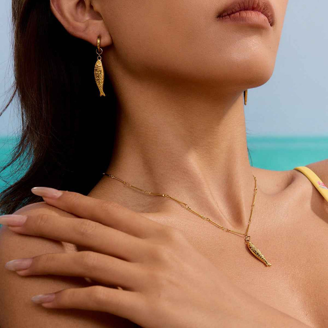 18K Goldfish Shape Design Exquisite Fashion Necklace Earrings Set