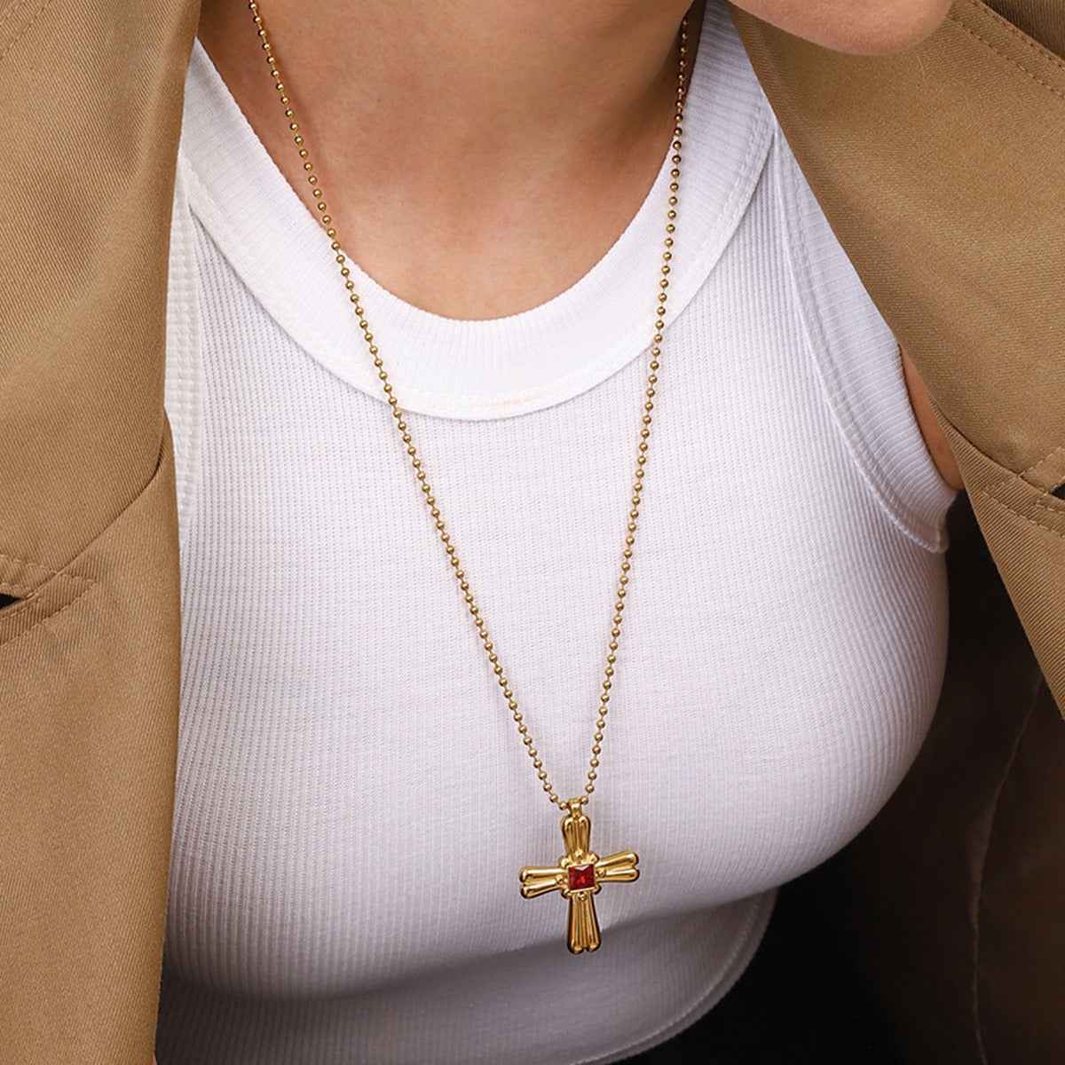 18K Gold Cross Design Beautiful Dazzling Necklace