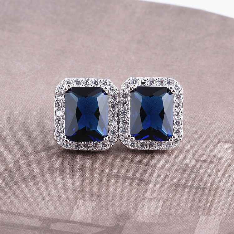 Geometric rectangular inlaid gemstone design light luxury fashion earrings