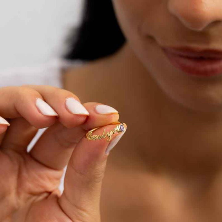 Customized Birthstone Name Open Ring