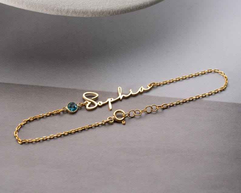 Personalized Cursive Name & Birthstone Bracelet